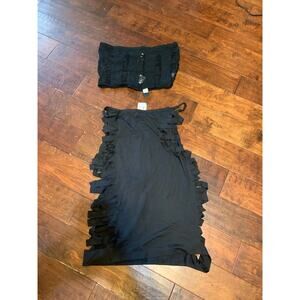 Fashion Nova Cut Out Maxi Skirt Set Black Size 2X NWT